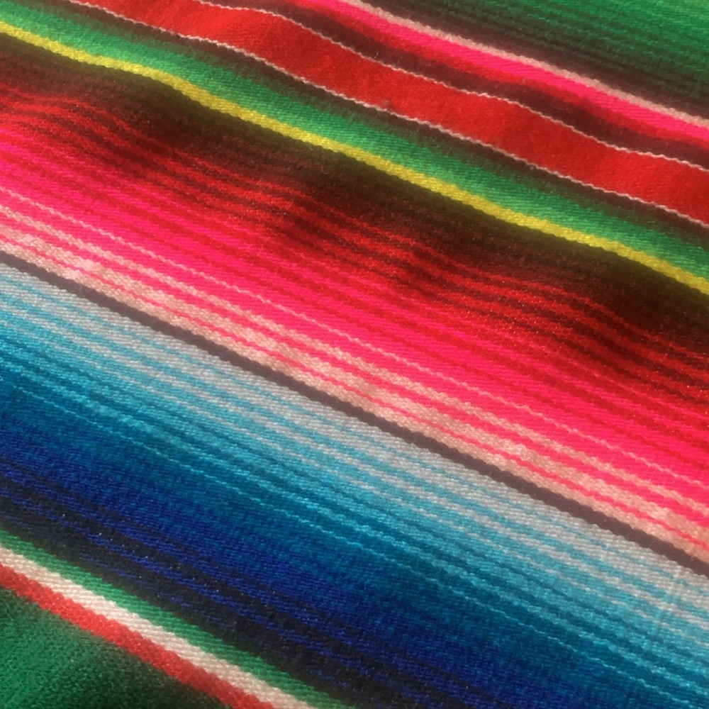 Vintage colorful cotton Mexican serape sarape salti fringed blanket - Picture 14 of 15